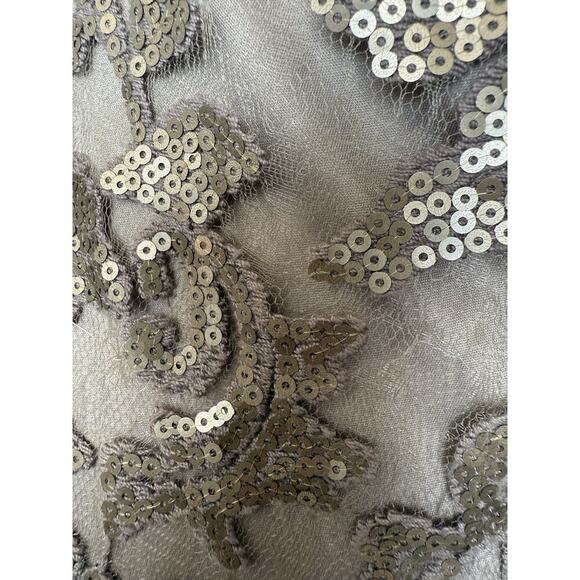 Tadashi Shoji Size 6 Paillette Embroidered Lace Gown Off Shoulder Champagne - Picture 13 of 14